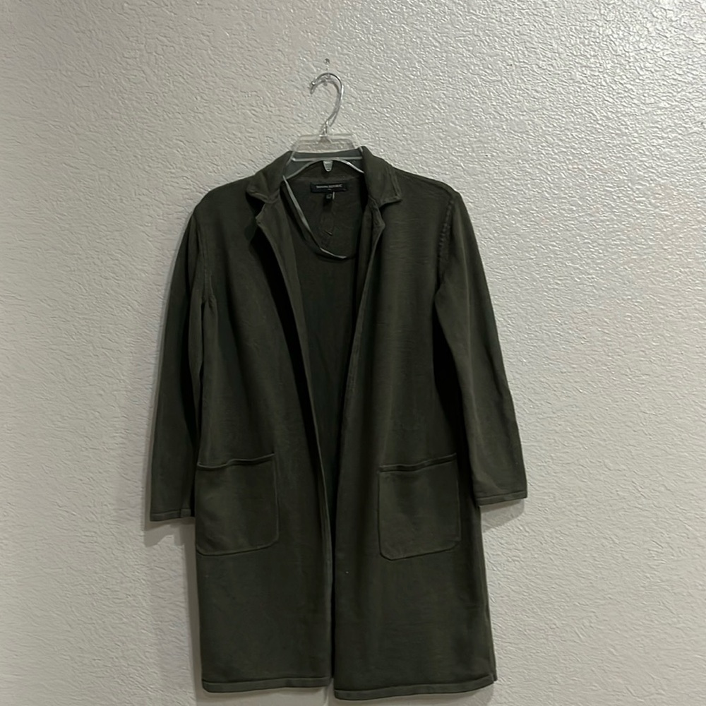 Banana Republic Petite XS Green Knit Collarless Open Front Duster Cardigan